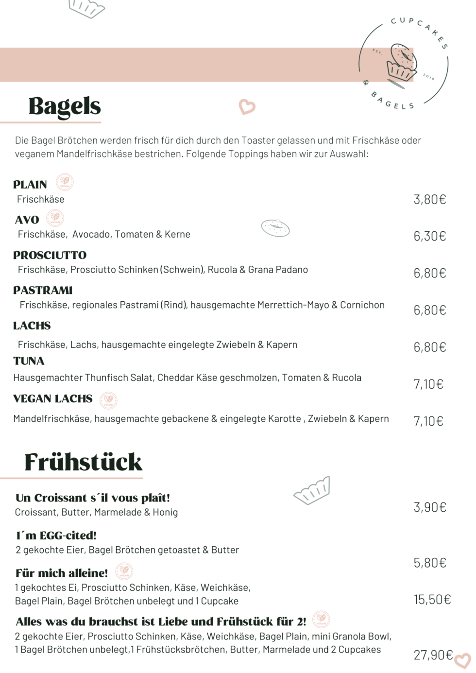 Speisekarte Cupcakes&Bagels Stuttgart